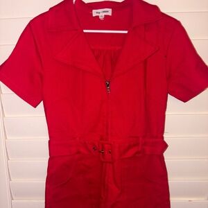 Day + Moon Red Belted Romper NWOT M